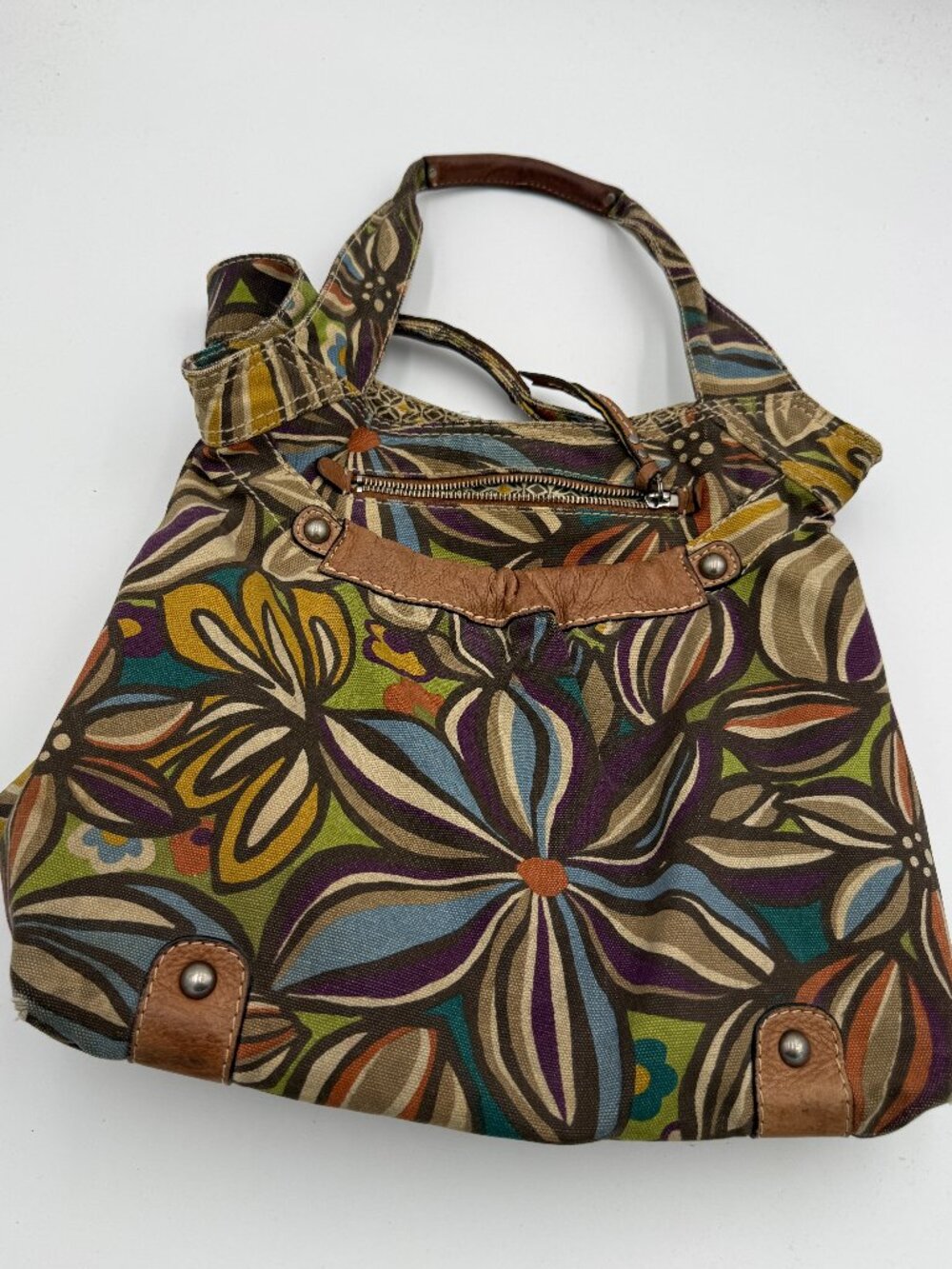 Nice Vintage Fossil Multi Color Floral Pattern Handbag